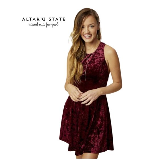 Altar'd State Dresses & Skirts - NEW Velvet Dress, Back Details, large, Wine Color